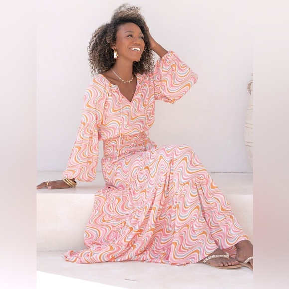 Skemo Dresses & Skirts - Skemo Zig Zag Beaded Smocked Maxi Dress